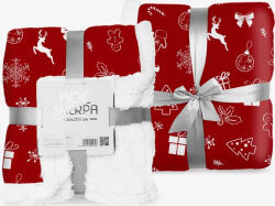  Sherpa pléd 150x200 cm piros rénszarvas - karácsonyi mintával