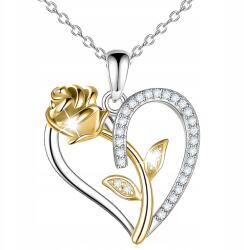Larezo Nyaklánc 925 Szív Arany rózsa szív cirkóniákkal Virág strassz szív (srebrny łańcuszek z zawieszka wisiorek sm0653)