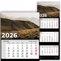 Plaka_TY Háromrészes naptár 2026 Irodai év Falra akasztható Természet Dombok Minták (Kalendarz Ścienny 26 Wzgórza Wzory)