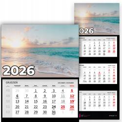 Plaka_TY Háromrészes naptár 2026 Irodai év Függő Fali Természet Tenger Mix Wz (Kalendarz Ścienny 2026 Morze Wzory)