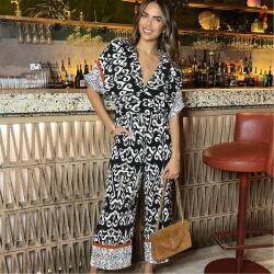 AX Paris Black And Cream V-Neck Jumpsuit - Black/Cream