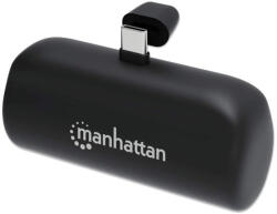 Manhattan Power Bank hordozható töltő és telefon állvány, 5000mAh, Beépített USB-C csatlakozóval, 10W, fekete (102636)