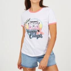 Brave Soul Дамска тениска Brave Soul Womens Happy Camper Graphic Ringer T-shirt - White/Coral