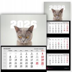  Háromrészes naptár 2026 Irodai év Függő Fali Gonosz Macska Minta Mix (Kalendarz 2026 RokZły Kot Wz)