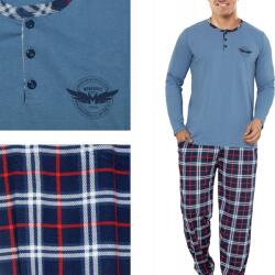  Lap férfi pizsama 100% Pamut hosszú ujjú hosszú nadrág kék XL - allegro - 5 445 Ft