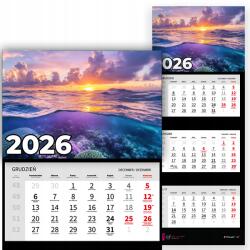 Plaka_TY Háromrészes Fali Naptár 2026-re Függő Irodai Tenger Minta Mix (Kalendarz Rok 2026 Morze Wzory)