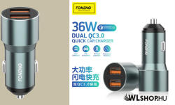 FONENG autós töltő szivargyújtós töltő 2xUSB-A 36W QC3.0 - Ezüst (C19-0S)
