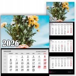  Háromrészes Fali Tervező Naptár 2026-ES Év Ajándék Csokor Különböző Minták (Kalendarz Ścienny 2026 BUKIET)