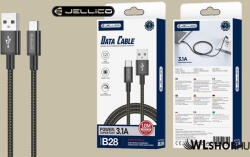 Jellico USB-A/USB-C adat/töltőkábel 3.1A 1m Jellico B28 - Fekete (B28-01)