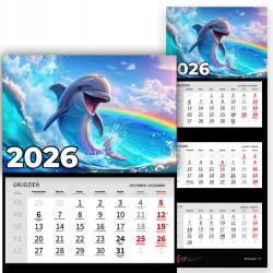 Plaka_TY Háromrészes Fali Naptár 2026 Irodai Év Lógó Delfin Szivárvány Minták (Kalendarz Rok 2026 Delfin Tęcza Wz)