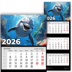 Plaka_TY Háromrészes Fali Naptár 2026 Irodai Év Függő Delfin Minták Mix (Kalendarz Rok 2026 Delfin Wz)