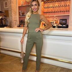 AX Paris Belted High Neck Cargo Jumpsuit - Khaki