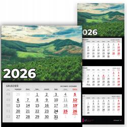 Plaka_TY Háromrészes Naptár 2026 Irodai Év Falra Akasztható Természet Erdők Minták (Kalendarz Ścienny 26 Lasy Wzory)