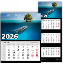Plaka_TY Háromrészes Fali Naptár 2026 Irodai Év Lógó Bálna Minta Mix (Kalendarz Rok 2026 Wieloryb Wz)