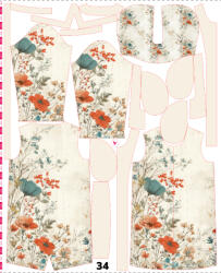 Takoy Panou cu croială 34 pentru geacă softshell damă peisaj floral vintage