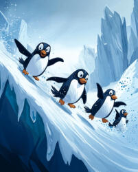 Alkotásutca Csúszdázó pingvinek - Számfestő készlet kereten 40x50