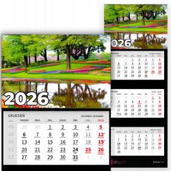Plaka_TY Háromrészes Fali Naptár 2026 Irodai Év Függő Park Mix Minták (Kalendarz Rok 2026 Park Wz)