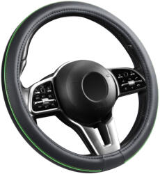 Autolife Bőrhatású Kormányvédő 38cm / Zöld betétes (00887) - akcio-shop