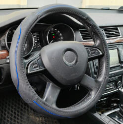 Autolife Műbőr kormányvédő 38cm fekete-kék 2394BL (2394BL) - akcio-shop