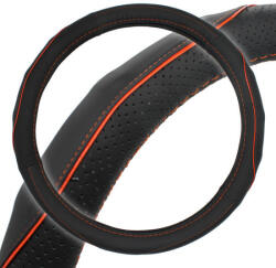 Autolife Valódi bőr kormányvédő 38cm fekete-narancs 5001ORANGE (5001OR) - akcio-shop