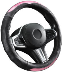 Autolife CARBON DESIGN Valódi bőr kormányvédő 38cm fekete-pink DW-5408P (5408P)