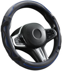 Autolife Genuine Leather Valódi bőr kormányvédő 38cm fekete-kék DW-5002BL (00917)