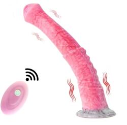 FAAK Vibrator Horse Cock, Remote Control, 10 Moduri Vibratii, Silicon Lichid, Roz/Gri, 29 cm Vibrator
