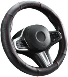 Autolife DW-5055R Valódi bőr kormányvédő szellőző lyukacsos Piros varrásos mintával (00962)