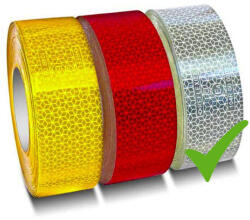 HD Fényvisszaverő szalag - E jeles -piros- sárga- fehér színben 45m x 5cm Fehér (115671-115672)