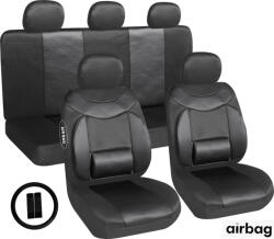 Autolife 11 részes üléshuzat szett Deréktámasz + Légzsák kompatibilis - fekete AG28505BK PLUS (02201) - akcio-shop