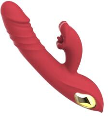 Passion Labs Vibrator Thrusting Rabbit, 10 Moduri Vibratii, 5 Moduri Impingere, 5 Moduri Muscare, Silicon, USB Magnetic, Rosu, 24.6 cm, Passion Labs Vibrator