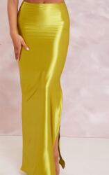 Prettylittlething Olívazöld Szatén Maxi Szoknya Prettylittlething Kivágással 36
