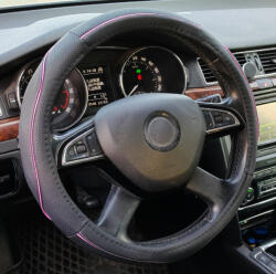 Autolife Műbőr kormányvédő 38cm fekete-pink 2394P (2394P)