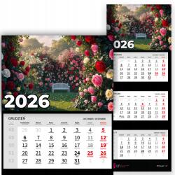 Plaka_TY Háromrészes Falinaptár 2026 Irodai Év Függő Rózsa Kúszó Mix Minták (Kalendarz 2026 Rok Róże Pnące Wz)