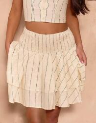 Prettylittlething Krémszínű Mini Szoknya Fodros Mintás Csíkos Pamut Prettylittlething 38