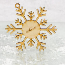  Natúr fa - Egyedi gravíros hópehely karácsonyfa dísz 2 soros - papelito