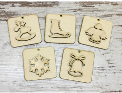 Natúr fa - Karácsonyi négyzet dísz szett 7cm 5db/csomag - papelito
