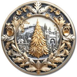  Nyomtatott fa tábla koszorú közép - Arany fenyő 11, 8cm - papelito