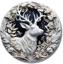  Nyomtatott fa tábla koszorú közép - Fehér szarvas 11, 8cm - papelito