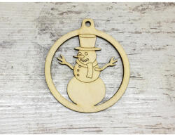  Natúr fa - Kerek dísz hóember 9cm - papelito