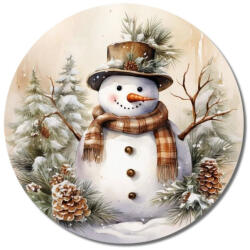  Nyomtatott fa tábla koszorú közép - Mosolygós hóember 11, 8cm - papelito