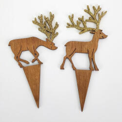  Natúr fa - Beszúrós szarvas pár 2db/cs barna-arany csillámos - papelito