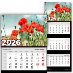 Plaka_TY Háromrészes Falinaptár 2026 Irodai Év Függő Pipacsok Mix Minták (Kalendarz 2026 Rok Maki Wz)