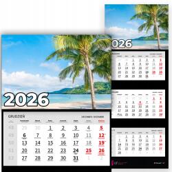 Plaka_TY Háromrészes naptár 2026 Irodai év Falra akasztható Természet Pálma Minták (Kalendarz Ścienny 26 Palmy Wzory)