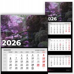 Plaka_TY Háromrészes Naptár 2026 Irodai Év Falra szerelhető Természet Rózsaszín Erdő Minták (Kalendarz Ścienny 26 Różowy Las Wzory)