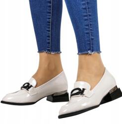 VINCEZA Szürke Magassarkú Bebújós Női Papucs Lakkozott Csattal Új (58492 SZARY)