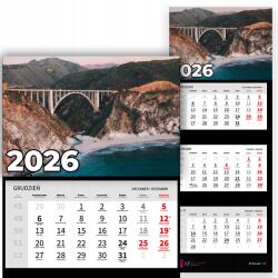 Plaka_TY Háromrészes Naptár 2026 Irodai Év Falra Akasztható Természet Híd Minták (Kalendarz Ścienny 26 Most Wzory)