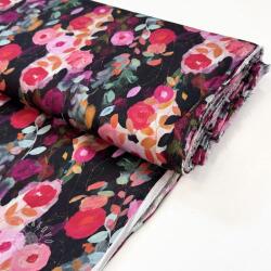  Viszkóz SATIN Night flowers black digital print