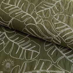  Viszkóz lenvászonnal EMBROIDERY Leaves forest green