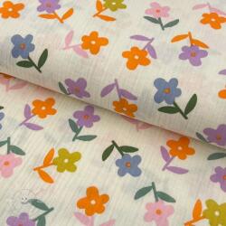  Dupla géz/muszlin Retro flowie ecru